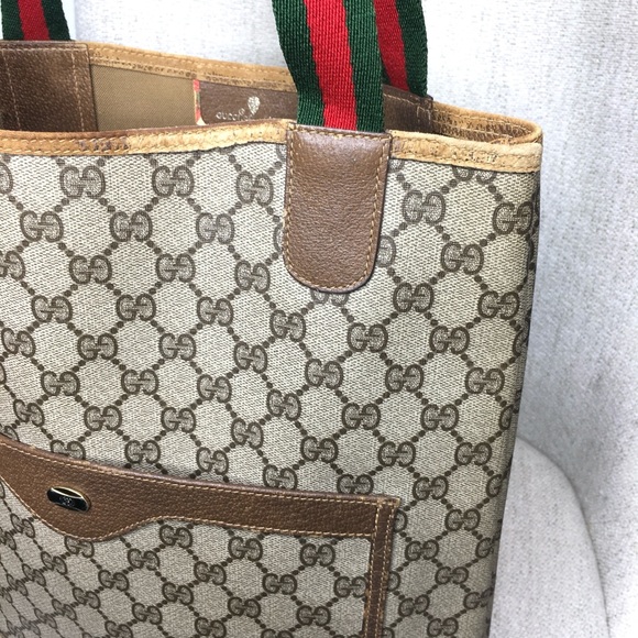 Gucci authentic brown monogram coated canvas tote bag - Picture 5 of 16